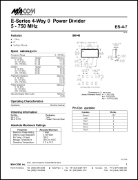 ES-3-1X1TR datasheet: 5-750 MHz, 4-way 0 power divider, 1 Watt ES-3-1X1TR