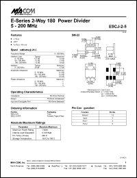 ESCJ-2-5TR datasheet: 5-200 MHz, 2-way 180 power divider, 1 Watt ESCJ-2-5TR