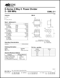 ESML-2-1TR datasheet: 5-500 MHz, 2-way 0 power divider ESML-2-1TR