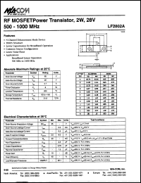 LF2802A datasheet: 500-1000 MHz, RF MOSFET power transistor, 2W, 28V LF2802A