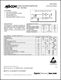 MA01502D datasheet: 8.5-12 GHz, limiter/low noise amplifier die MA01502D