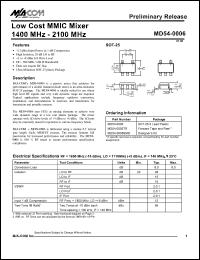 MD54-0006SMB datasheet: 1400-2100 MHz, low cost MMIC mixer MD54-0006SMB