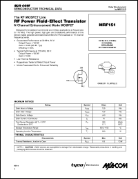 MRF151 datasheet: 150 W, N-channel MOS broadband RF power FET MRF151