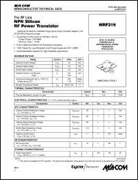 MRF316 datasheet: 80 W, 3-200 MHz, RF power transistor NPN silicon MRF316