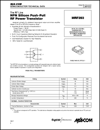MRF393 datasheet: 100 W, 30-500 MHz, RF power transistor NPN silicon MRF393