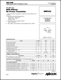 MRF422 datasheet: 150 W, 30 MHz, RF power transistor NPN silicon MRF422