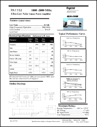 PA1152 datasheet: 1800-2000 MHz, ultra low linear power amplifier PA1152