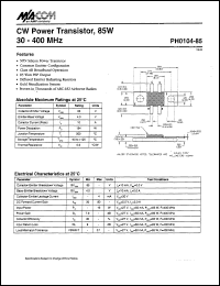 PH0104-85 datasheet: 30-400 MHz, 85 W, CW power transistor PH0104-85