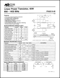 PH0814-40 datasheet: 850-1450 MHz, 40 W, linear power transistor PH0814-40