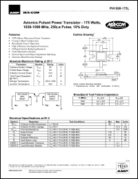 PH1090-175L datasheet: 1030-1090 MHz,175 W, 250 ms pulse,avionic pulsed power transistor PH1090-175L