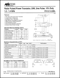 PH1214-20EL datasheet: 1200-1400 MHz,20 W, 2 ms pulse,radar pulsed power transistor PH1214-20EL