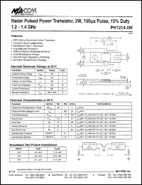 PH1214-2M datasheet: 1200-1400 MHz,2 W, 100 ms pulse,radar pulsed power transistor PH1214-2M