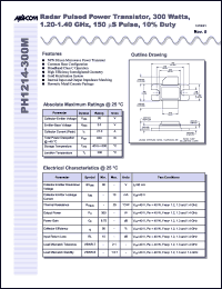 PH1214-300M datasheet: 1200-1400 MHz,300 W, 150 ms pulse,radar pulsed power transistor PH1214-300M