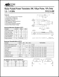 PH1214-6M datasheet: 1200-1400 MHz,6 W, 100 ms pulse,radar pulsed power transistor PH1214-6M