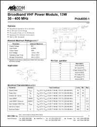 PHA4000-1 datasheet: 30-400 MHz, 13 W,  broadband VHF power module PHA4000-1