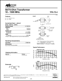 TPX-75-4N datasheet: 10-1500 MHz, 50/75-Ohm  transformer TPX-75-4N