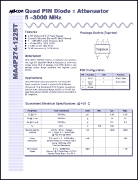 MA4P274-1225T datasheet: 5-3000 MHz, quad PIN diode attenuator MA4P274-1225T