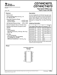 CD74HC4075M96 datasheet:  HIGH SPEED CMOS LOGIC TRIPLE 3-INPUT OR GATES CD74HC4075M96