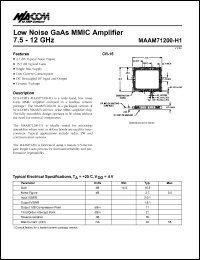 MAAM71200-H1 datasheet: 7.5-12 GHz,low noise GaAs MMIC  amplifier MAAM71200-H1