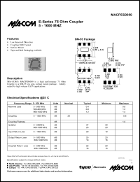 MACPES0050 datasheet: 5-1000 MHz, 75 Ohm coupler MACPES0050