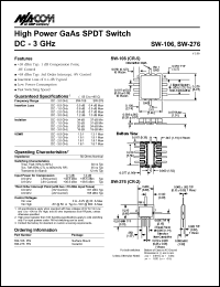 SW-106 datasheet: DC-3 GHz, high power GaAs SPDT switch SW-106