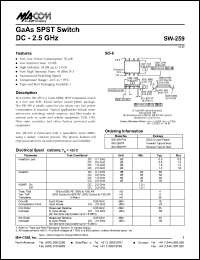 SW-259 datasheet: DC-2.5 GHz,   GaAs SPST  switch SW-259