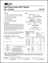 SW-279RTR datasheet: DC-2.5 GHz,  high power GaAs SPDT  switch SW-279RTR