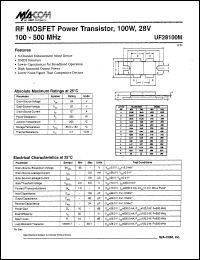 UF28100M datasheet: 100-500 MHz, 100 W, 28 V, RF MOSFET power transistor UF28100M
