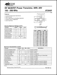 UF2840P datasheet: 100-500 MHz, 40 W, 28 V, RF MOSFET power transistor UF2840P
