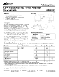 AM52-0001 datasheet: 800-960 MHz, 1.2 W high efficiency power amplifier AM52-0001
