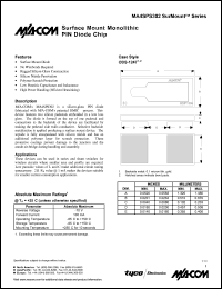 MA4SPS302 datasheet: Surface mount monolithic PIN diode chip MA4SPS302