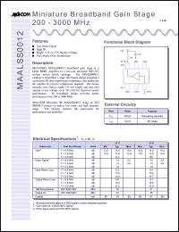 MAALSS0012TR datasheet: 200-3000 MHz miniature broadband gain stage MAALSS0012TR