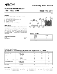 MD22-0002-MUC datasheet: 700-100 MHz  surface mount mixer MD22-0002-MUC