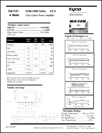 PA1151 datasheet: 1930-1990 MHz, 4 Watt, ultra linear power amplifier PA1151