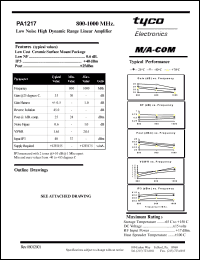 PA1217 datasheet: 800-1000 MHz, low noise high dynamic range linear power amplifier PA1217