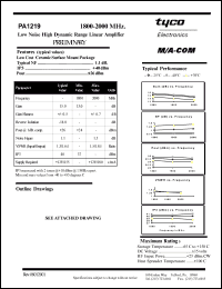 PA1219 datasheet: 1800-2000 MHz, low noise high dynamic range linear power amplifier PA1219