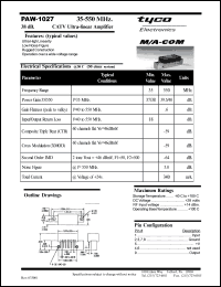 PAW1027 datasheet: 35-550 MHz,CATV ultra linear  amplifier PAW1027
