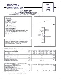 1F6G datasheet: Fast recovery glass passivated rectifier. Current 1.0A, VRRM = 800V, VRMS = 560V, VDC = 800V. 1F6G