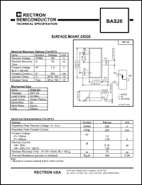 BAS20 datasheet: Surface mount diode. Reverse voltage VRRM = 150V. BAS20