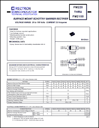 FM230 datasheet: Surface mount schottky barrier rectifier. MaxVRRM = 30V, maxVRMS = 21V, maxVDC = 30V. Current 2.0A. FM230