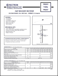 FR252 datasheet: Fast recovery rectifier. MaxVRRM = 100V, maxVRMS = 70V, maxVDC = 100V. Current 2.5A. FR252