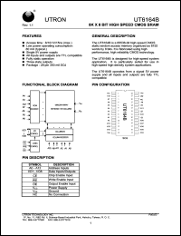 UT6164BJC-8 datasheet: Access time: 8 ns, 8 K x 8 Bit high speed CMOS SRAM UT6164BJC-8