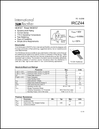 IRCZ44 datasheet: HEXFET power MOSFET. VDSS = 60V, RDS(on) = 0.028 Ohm, ID = 50A. IRCZ44