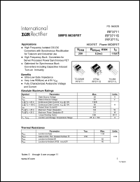 IRF3711 datasheet: HEXFET power MOSFET. VDSS = 20V, RDS(on) = 6.0 mOhm, ID = 110A IRF3711