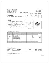 IRF5801 datasheet: HEXFET power MOSFET. VDSS = 200V, RDS(on) = 2.2 Ohm, ID = 0.6A IRF5801