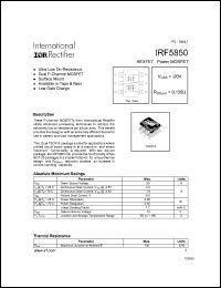 IRF5850 datasheet: HEXFET power MOSFET.  VDSS = -20V, RDS(on) = 0.135 Ohm IRF5850