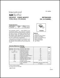 IRF5M3205 datasheet: HEXFET power MOSFET thru-hole. BVDSS = 55V, RDS(on) = 0.015 Ohm, ID = 35A IRF5M3205