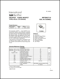 IRF5M3710 datasheet: HEXFET power MOSFET thru-hole. BVDSS = 100V, RDS(on) = 0.03 Ohm, ID = 35A IRF5M3710