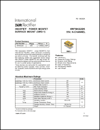 IRF5N3205 datasheet: HEXFET power MOSFET surface mount. BVDSS = 55V, RDS(on) = 0.008 Ohm, ID = 55A IRF5N3205