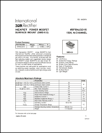 IRF5NJ3315 datasheet: HEXFET power MOSFET surface mount. BVDSS = 150V, RDS(on) = 0.08 Ohm, ID = 20A IRF5NJ3315